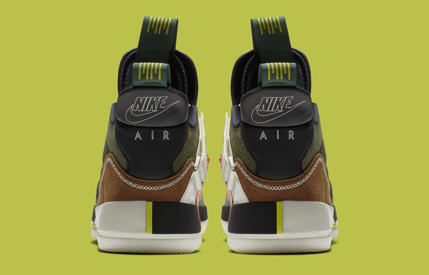 Travis Scott x Air Jordan 33 NRG 'Army Olive/Black-Ale Brown-Sail' CD5695-300 (Heel)