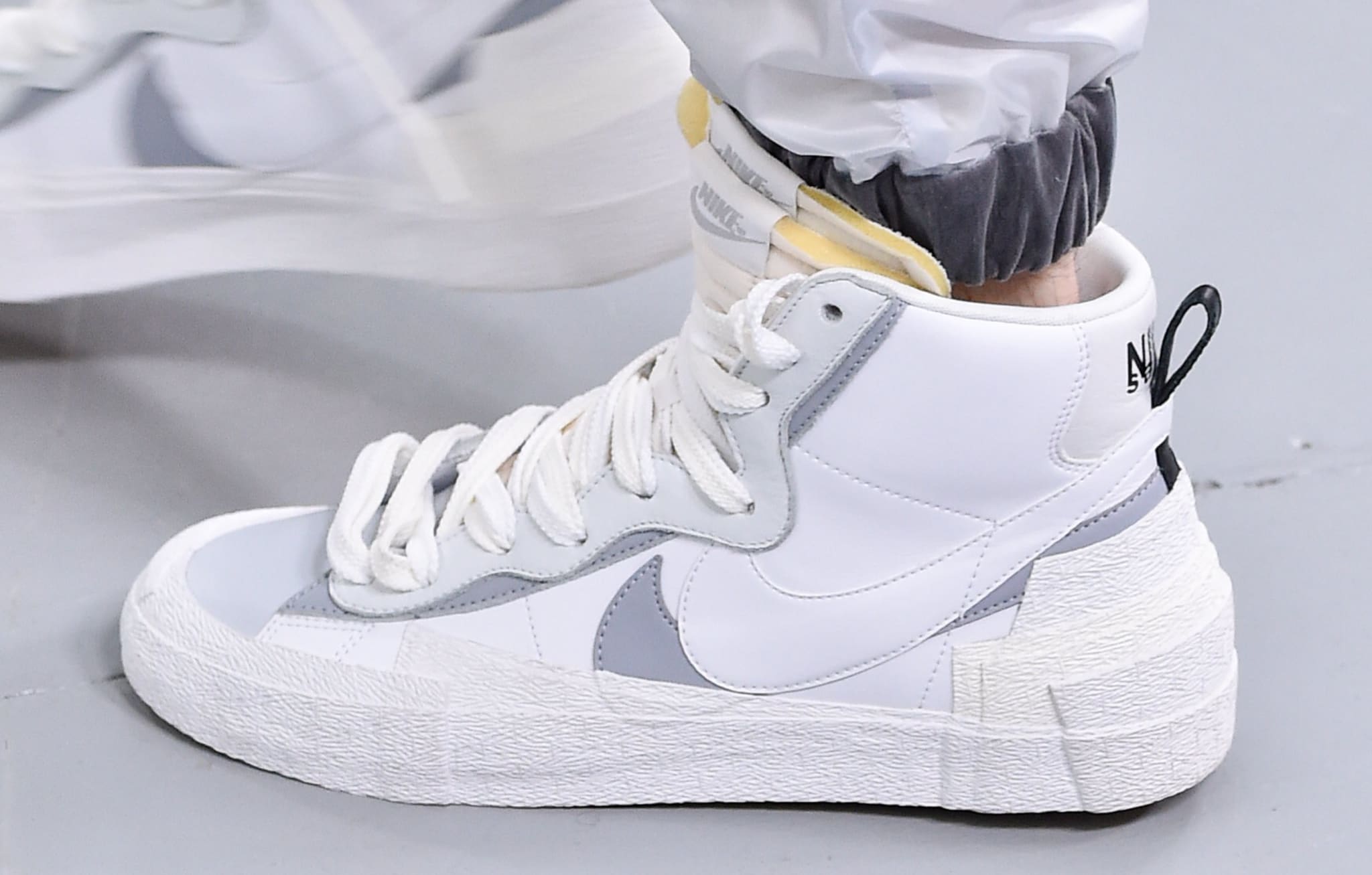 sacai blazer white on feet