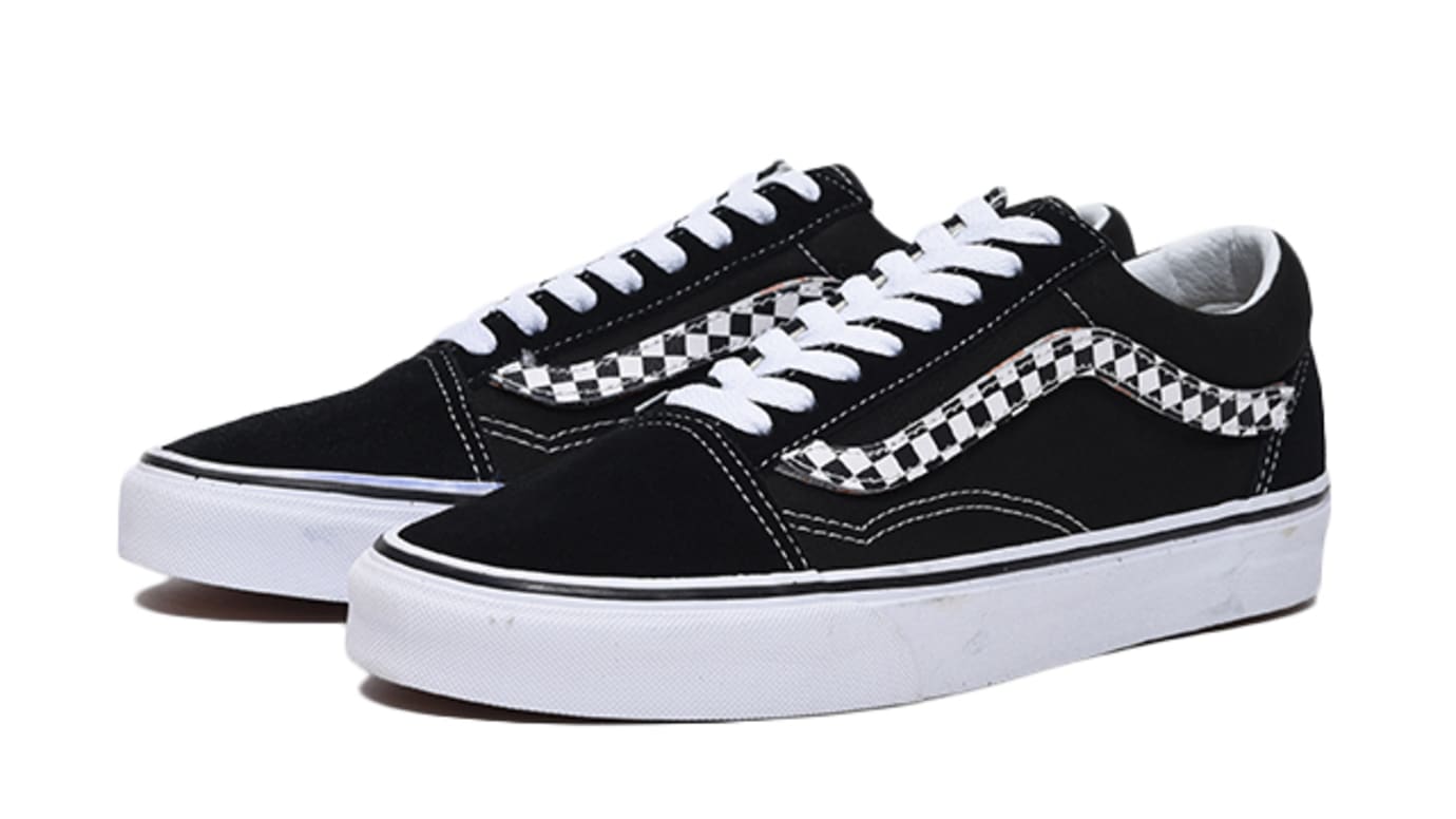 checkerboard vans with black stripe