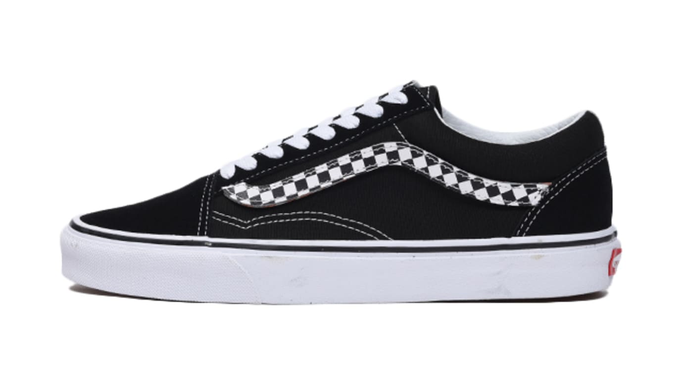 checkerboard vans with black stripe