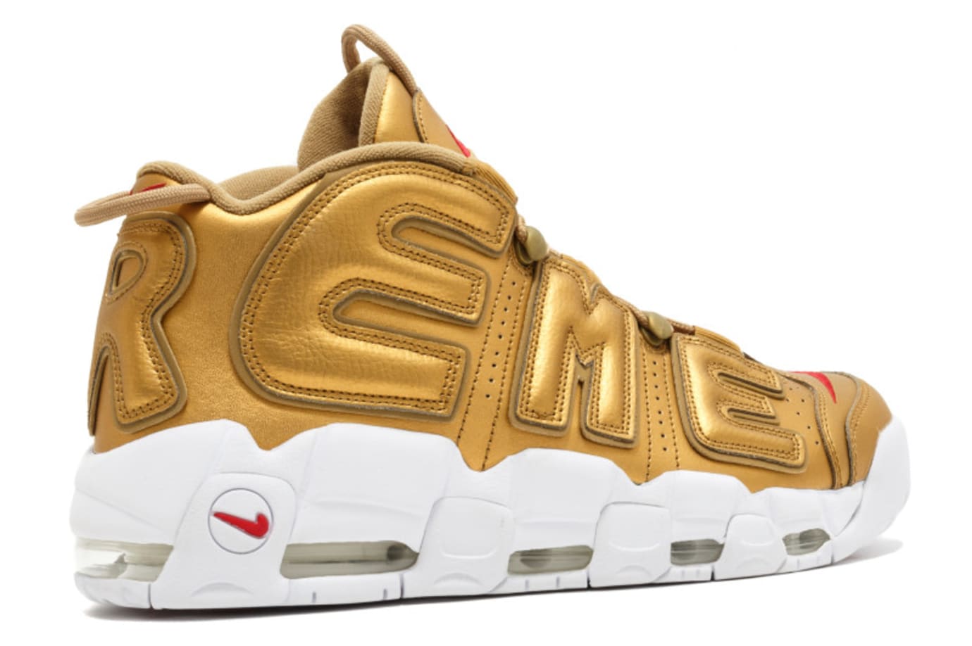 Supreme Nike Air More Uptempo Gold Release Date Heel Angle 902290-700