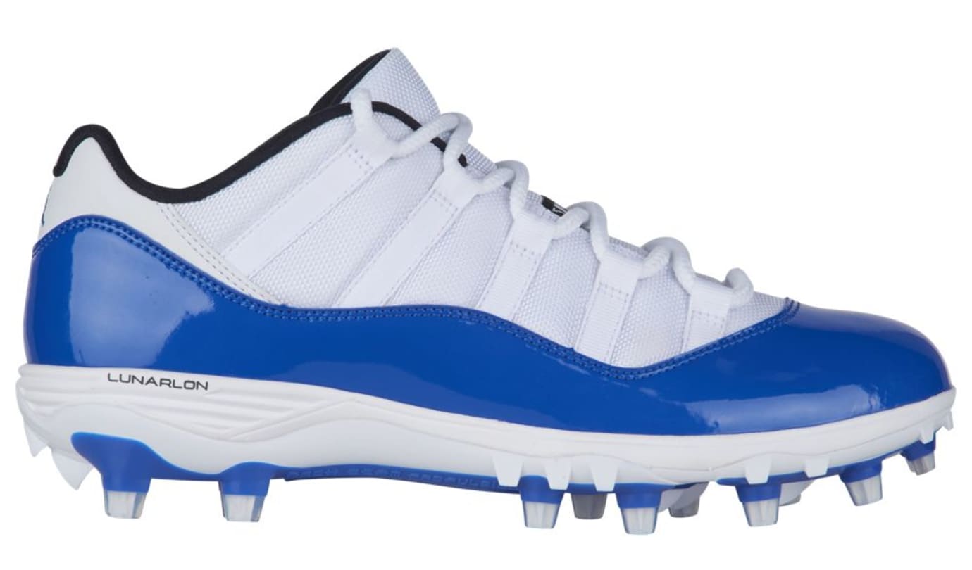 Blue jordan 11 cleats clearance