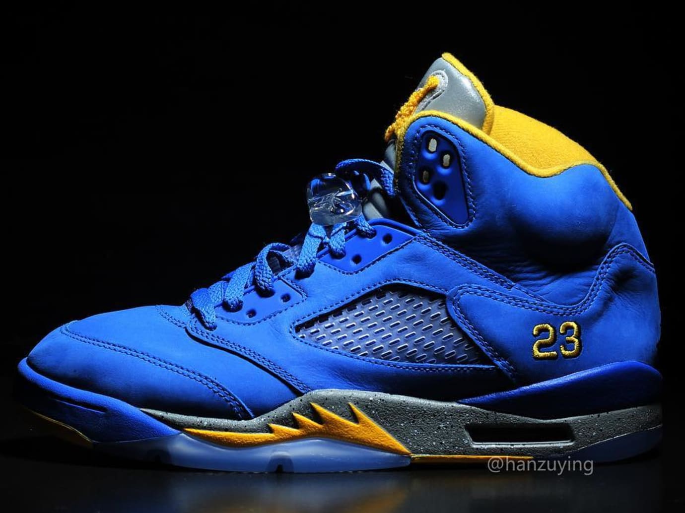 retro 5 jordans blue and yellow