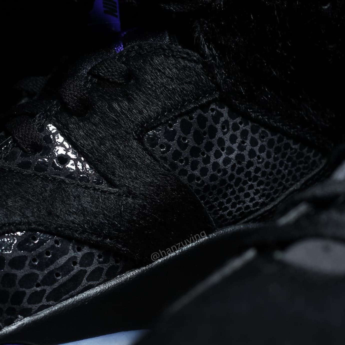 Air Jordan 6 VI Cow Fur Snakeskin Black Purple Release Date AR2257-005 Quarter