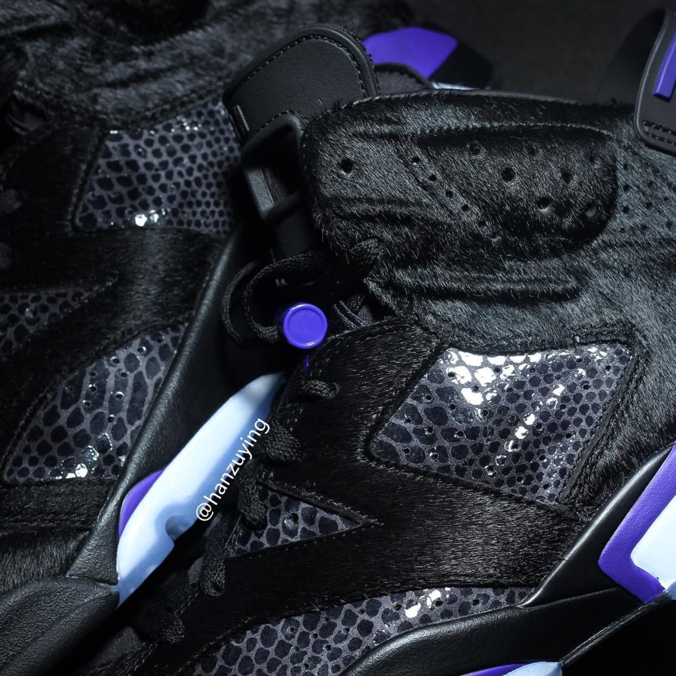 Air Jordan 6 VI Cow Fur Snakeskin Black Purple Release Date AR2257-005 Collar