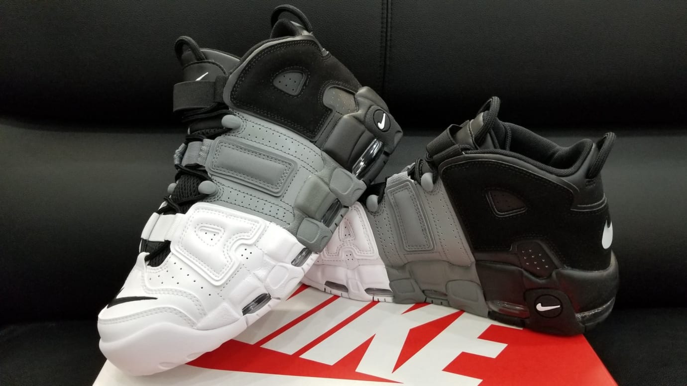nike uptempo black white grey
