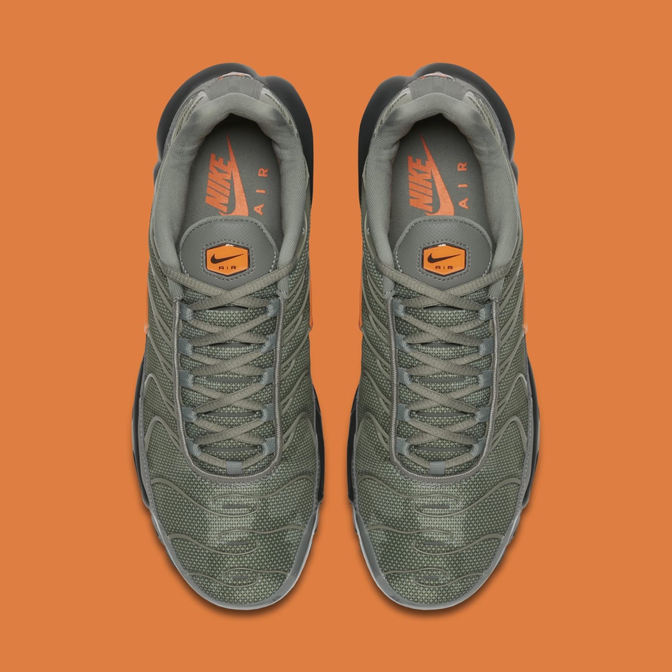 olive green and orange air max plus