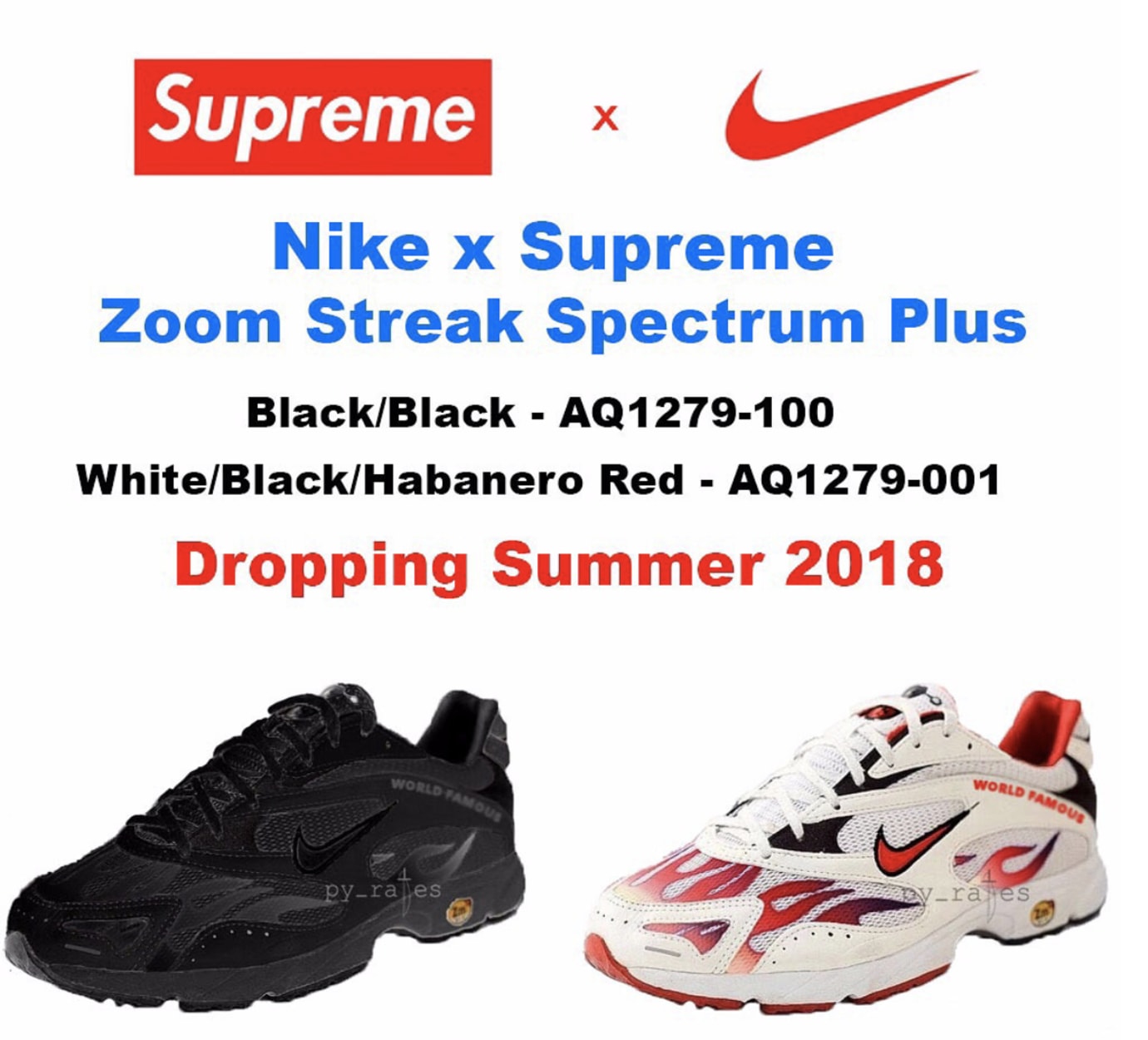Nike x Supreme Zoom Streak Spectrum Plus Black/Black AQ1279-100 White/Black-Habanero Red AQ1279-001 | Sole