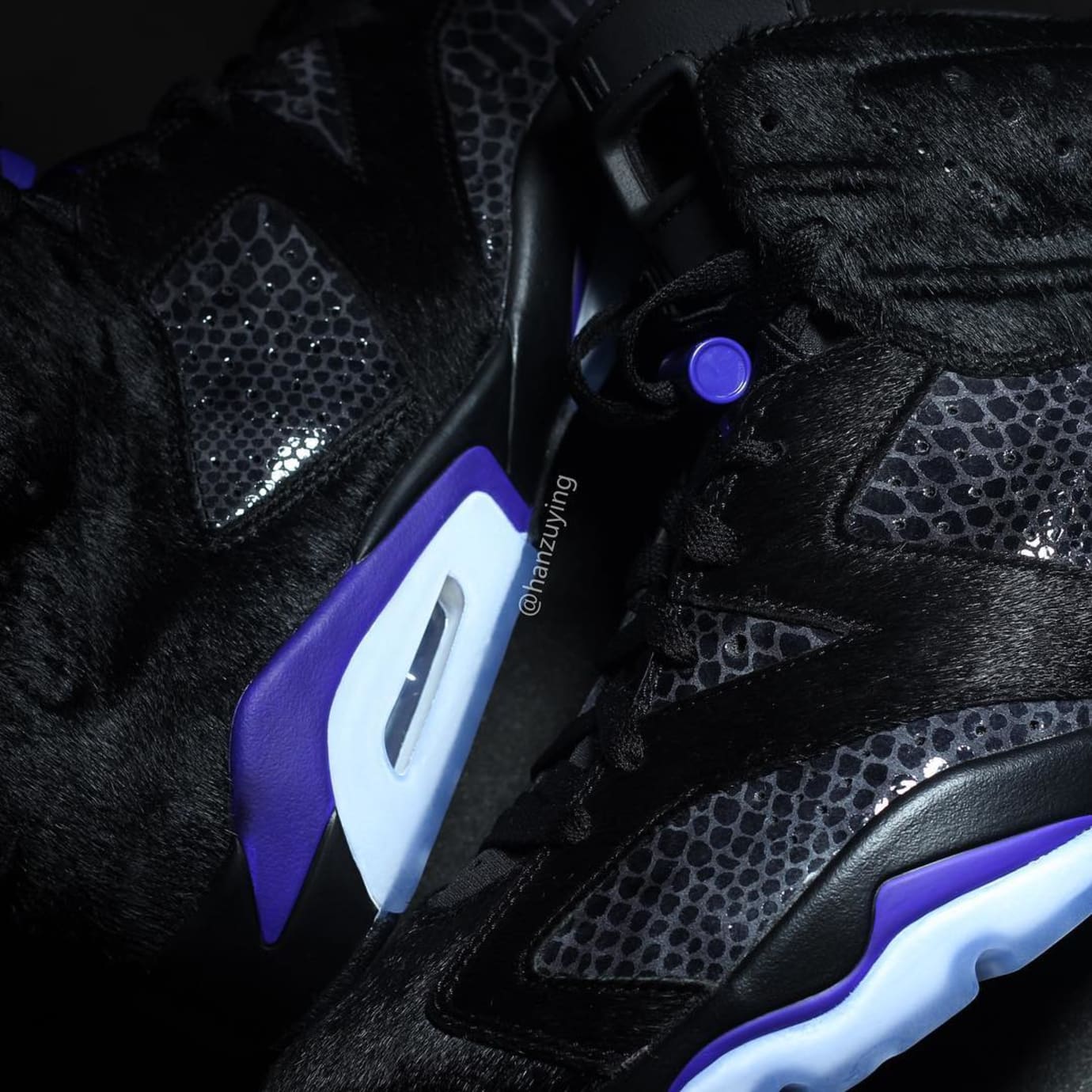 Air Jordan 6 VI Cow Fur Snakeskin Black Purple Release Date AR2257-005 Midsole