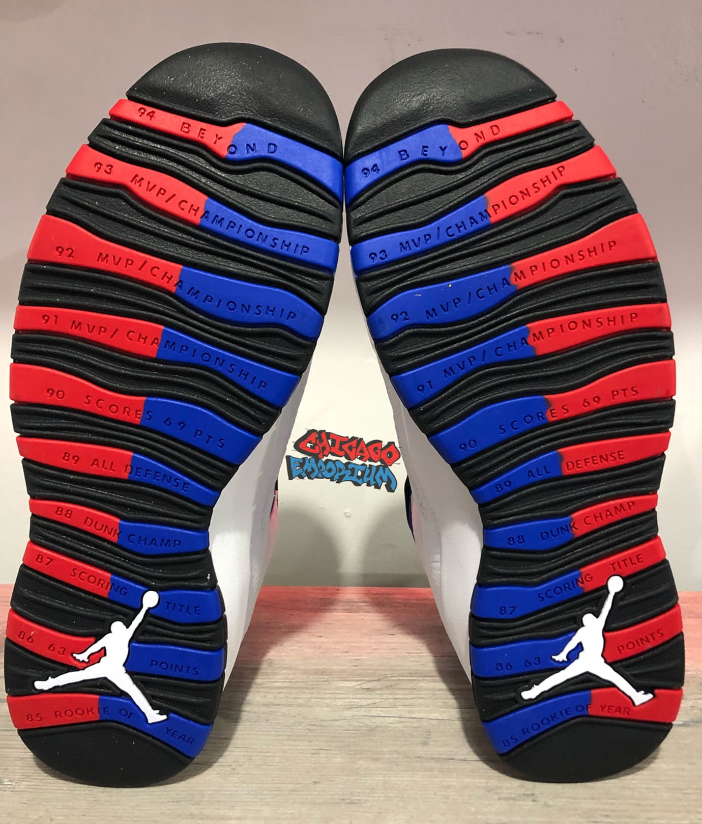 red blue and white jordan 10