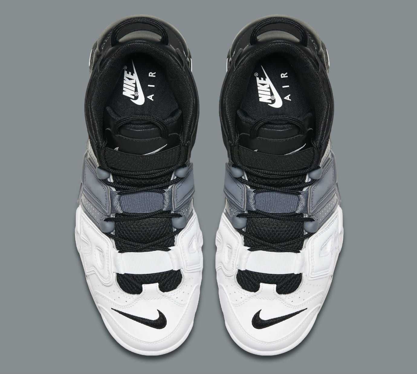 nike uptempo black grey white