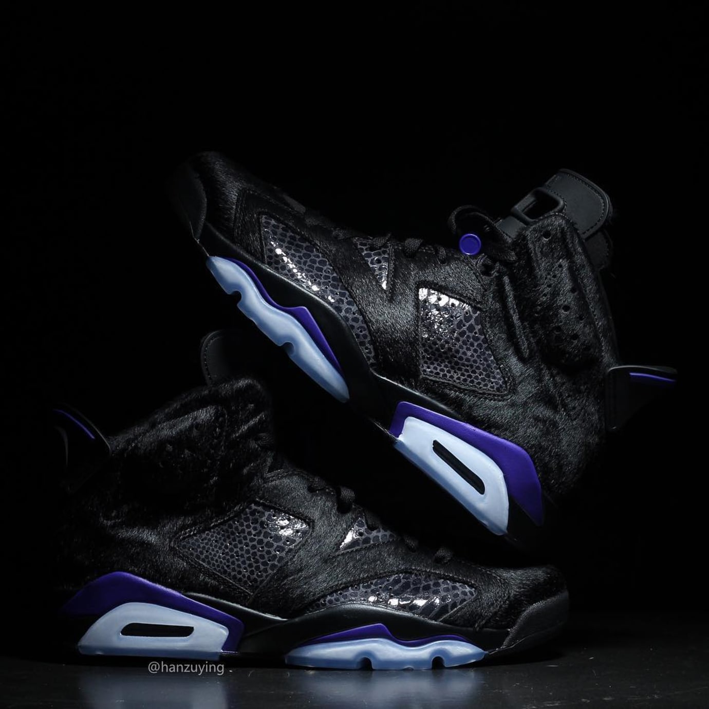 Air Jordan 6 VI Cow Fur Snakeskin Black Purple Release Date AR2257-005 Sides