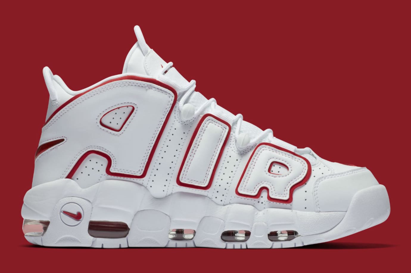 nike uptempo white red