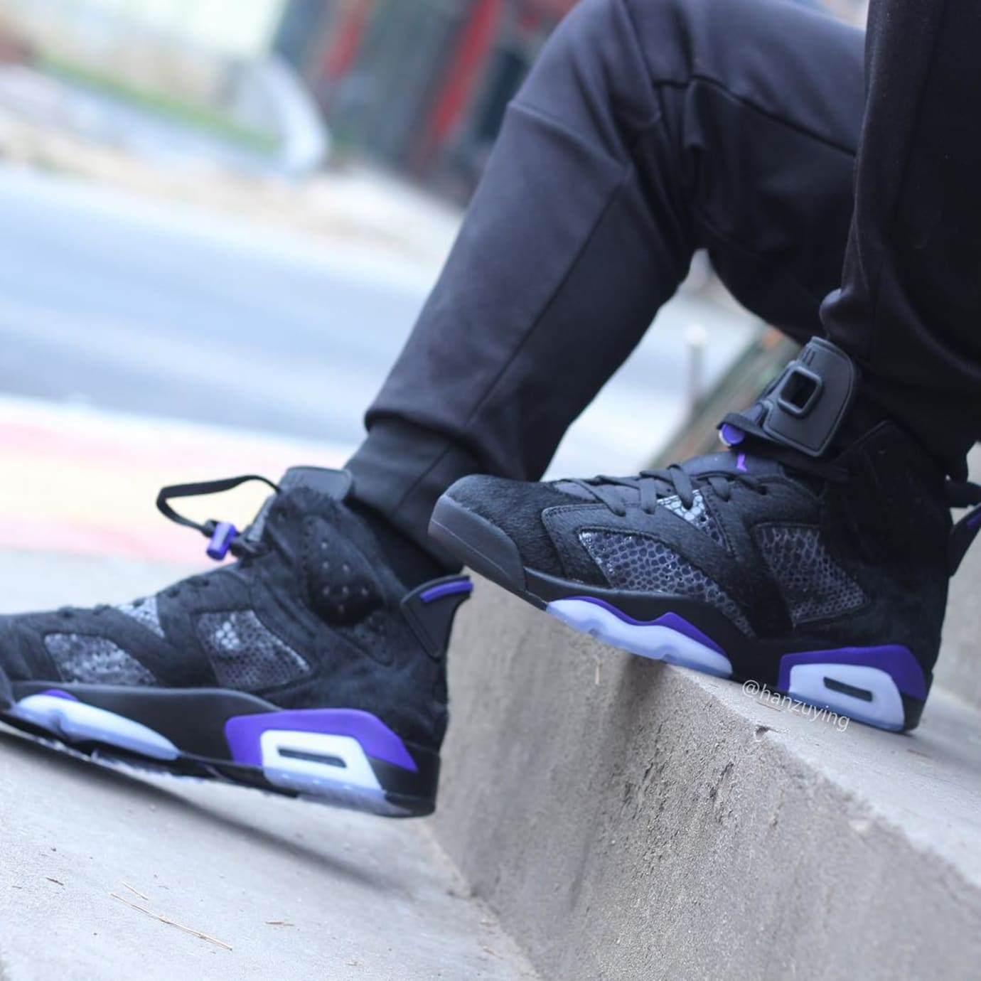 Air Jordan 6 VI Cow Fur Snakeskin Black Purple Release Date AR2257-005 On-Foot Side