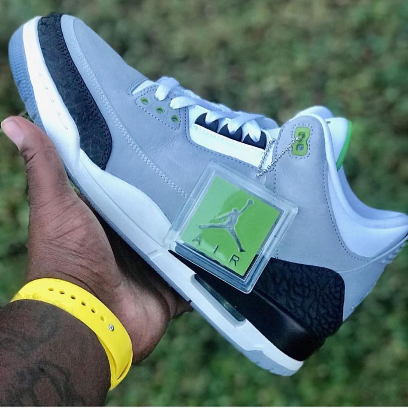 gray and green jordan 3s