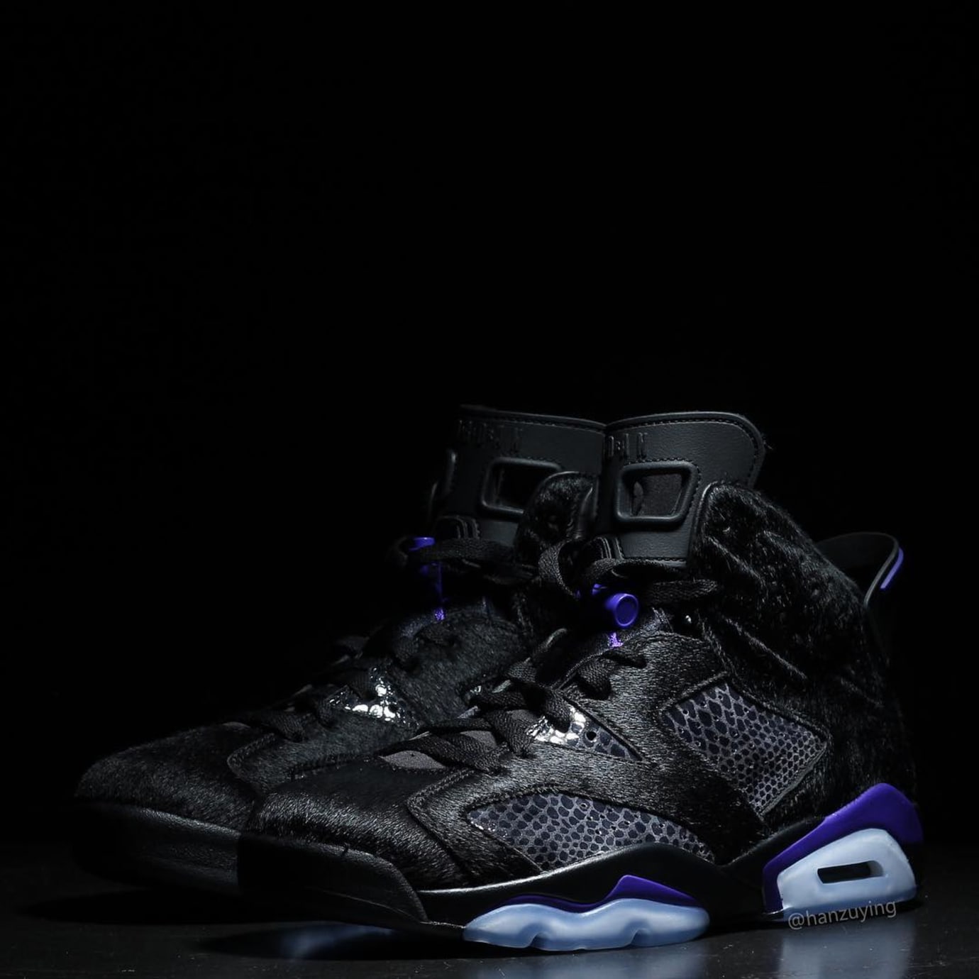 Air Jordan 6 VI Cow Fur Snakeskin Black Purple Release Date AR2257-005 Pair