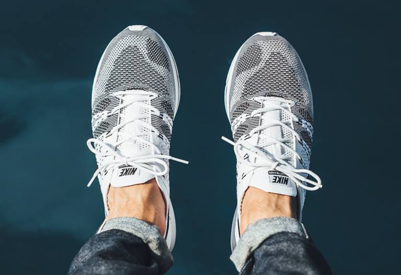 nike flyknit trainer white gum on feet