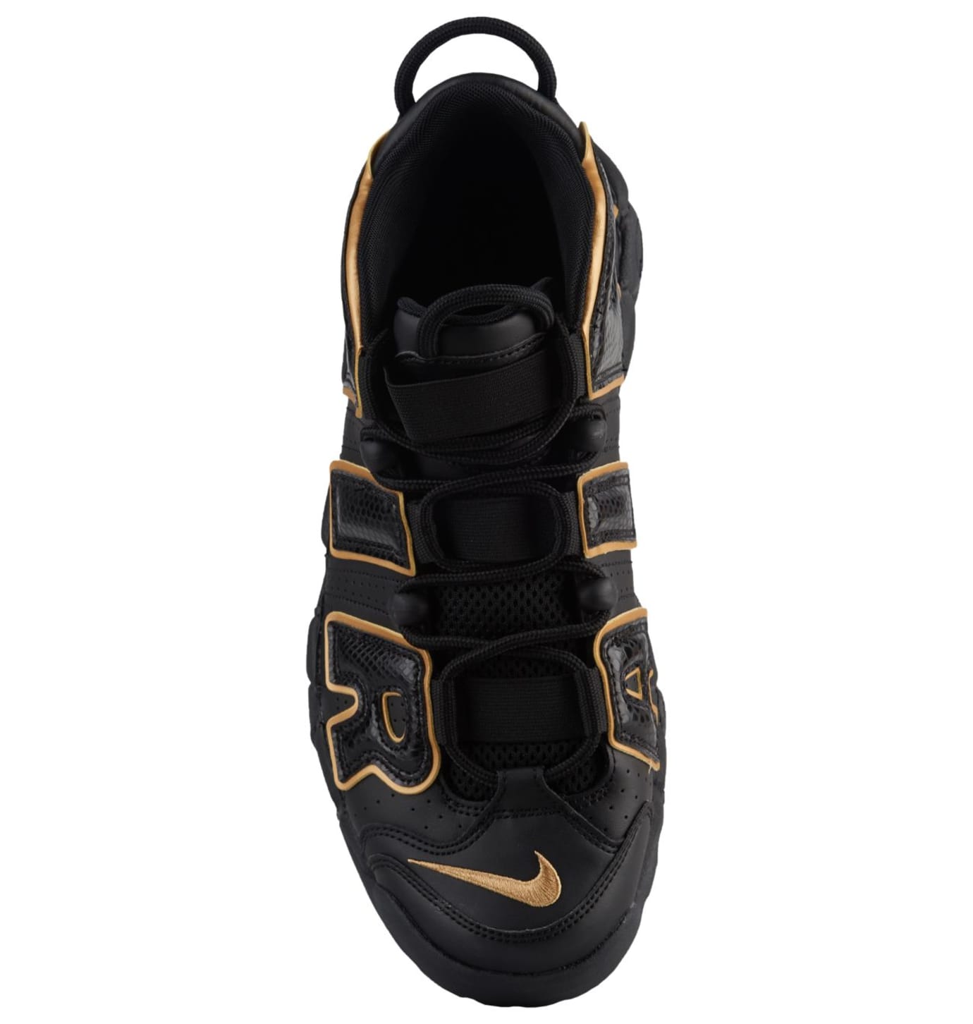 nike uptempo black and gold