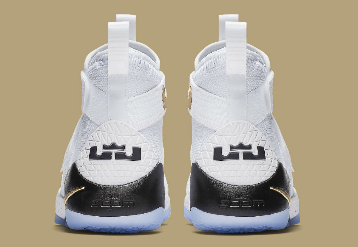 Nike LeBron Soldier 11 White Gold Black Release Date Heel 897644-101