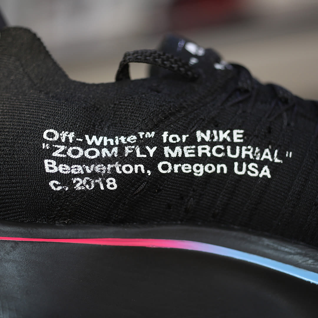 Off-White x Nike Zoom Fly Mercurial Flyknit Black Release Date AO2115-001 Medial Branding