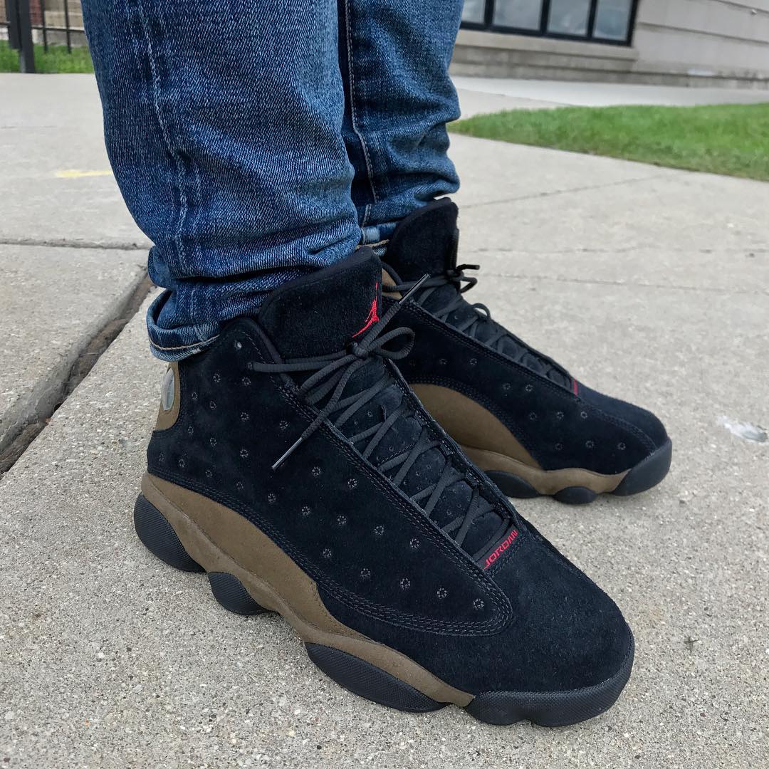 olive green and red jordans