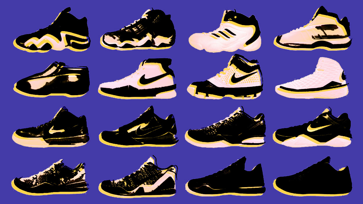 kobe shoes one yellow one purple