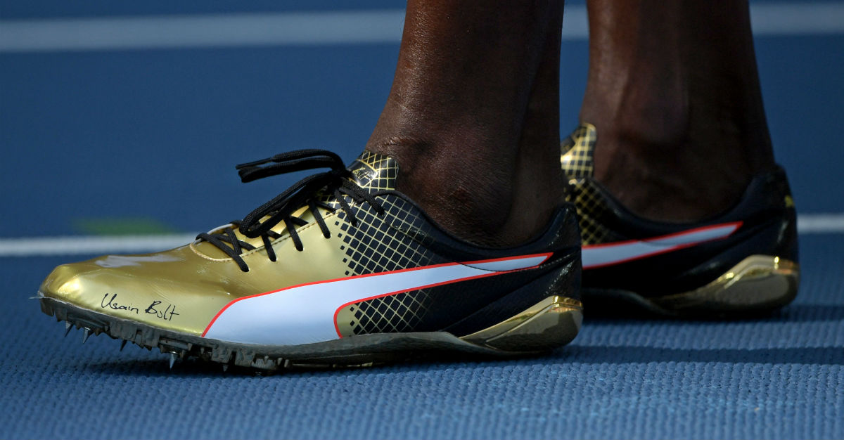 Usain Bolt Jamaica Oro Personalizado Zapatillas Puma Viendo Forever Y Su Nombre Durante Los Campeonatos Mundiales De Atletismo De La IAAF De 2017 Día En El Parque Olímpico, Londres,