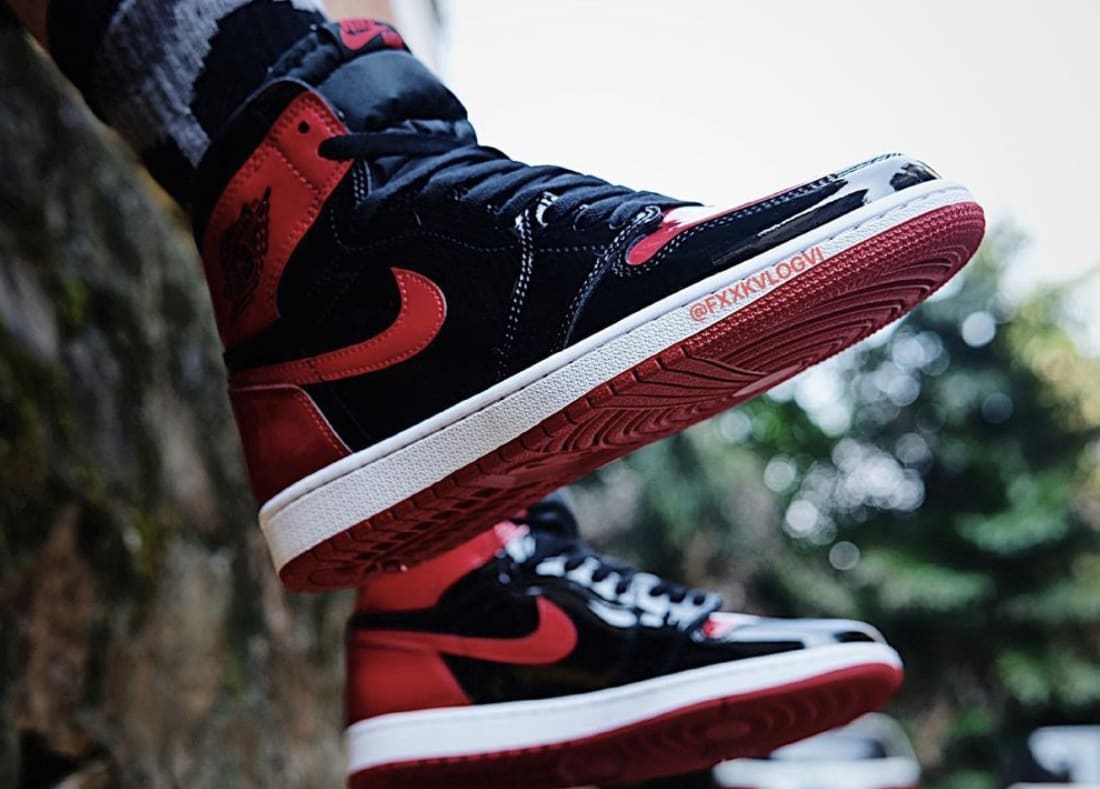 bred jordan 1 on feet