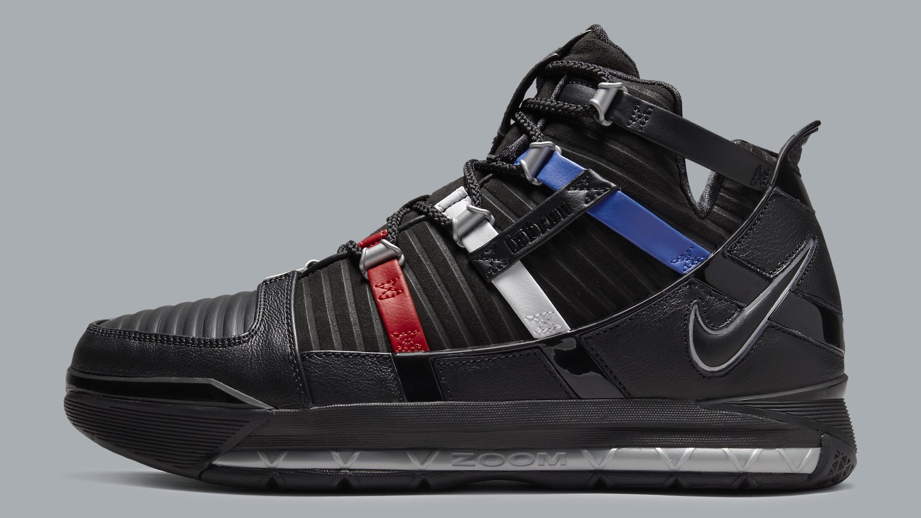 Nike LeBron 3 QS مشکی قرمز سفید آبی تاریخ انتشار DO9354-001 نمایه