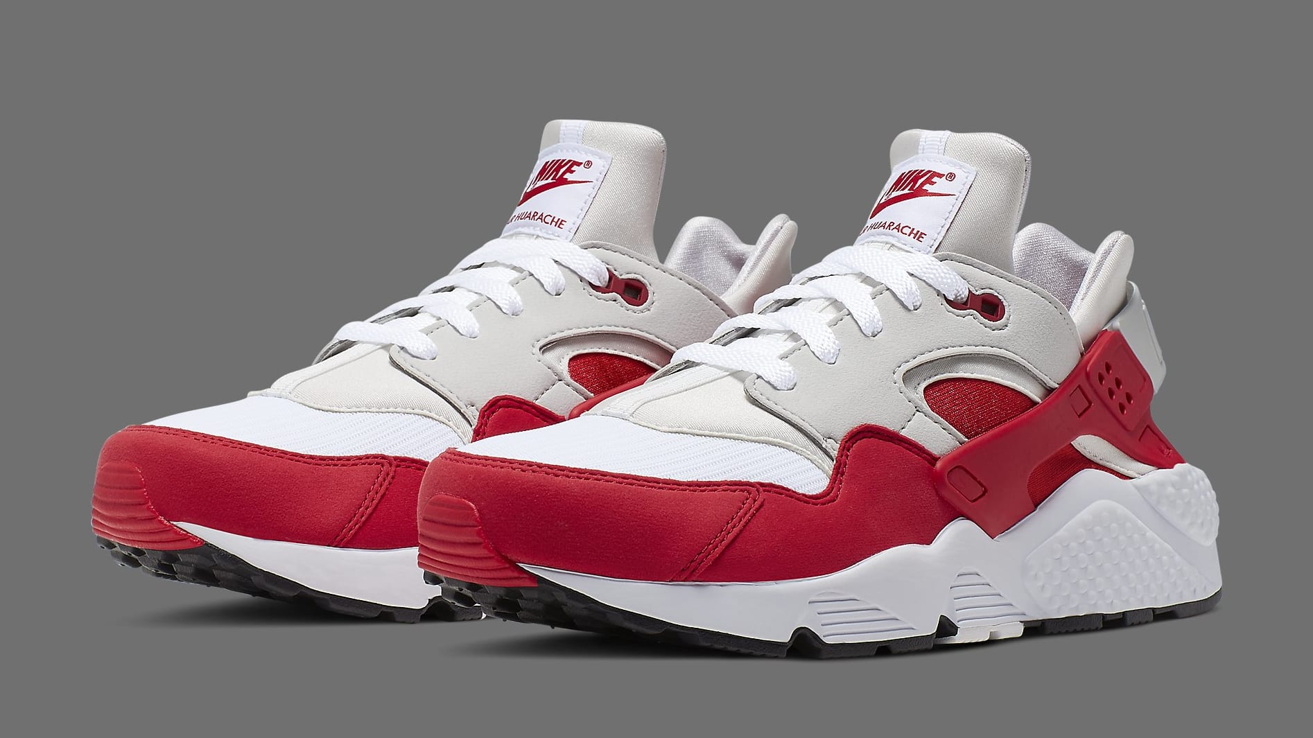 grey and red huaraches