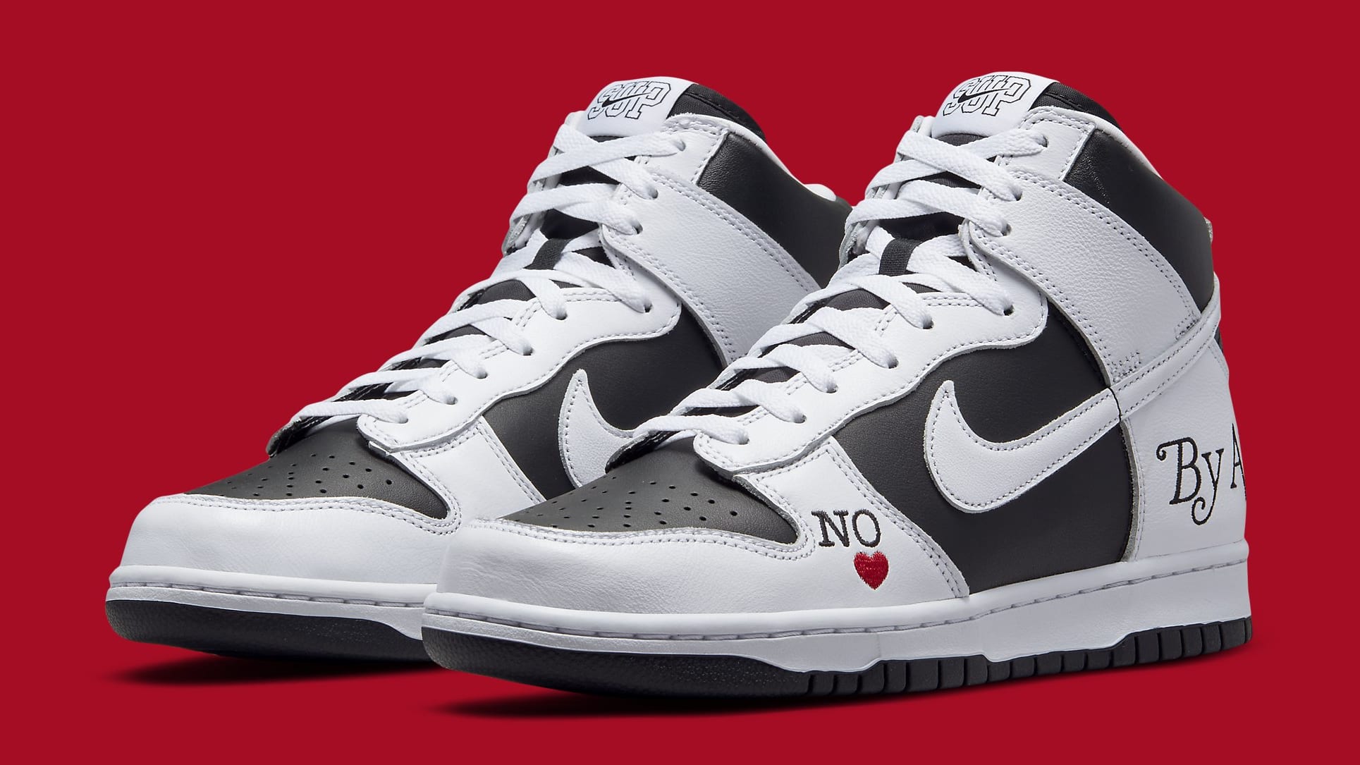 Supreme X Nike Sb Dunk High Black White Varsity Red Collab Release Date Sole Collector