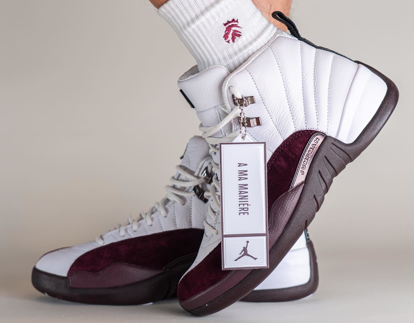 A Ma Manière x Air Jordan 12 Blanche/Bourgogne Crush DV6989 100 Side