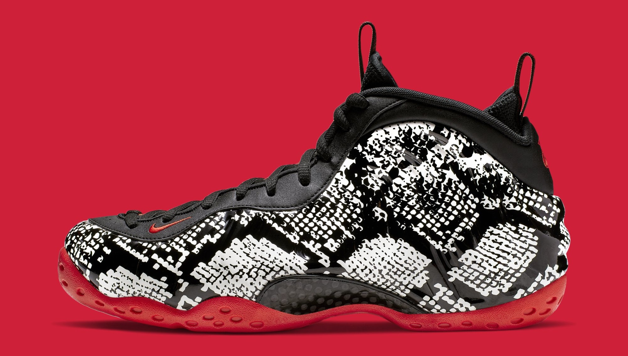 red black and white snakeskin foamposites