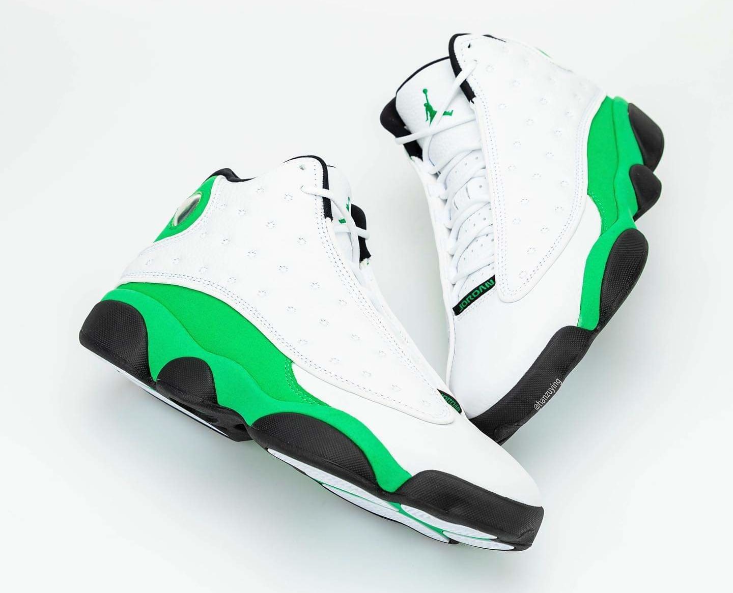 Lime green and white jordans 13