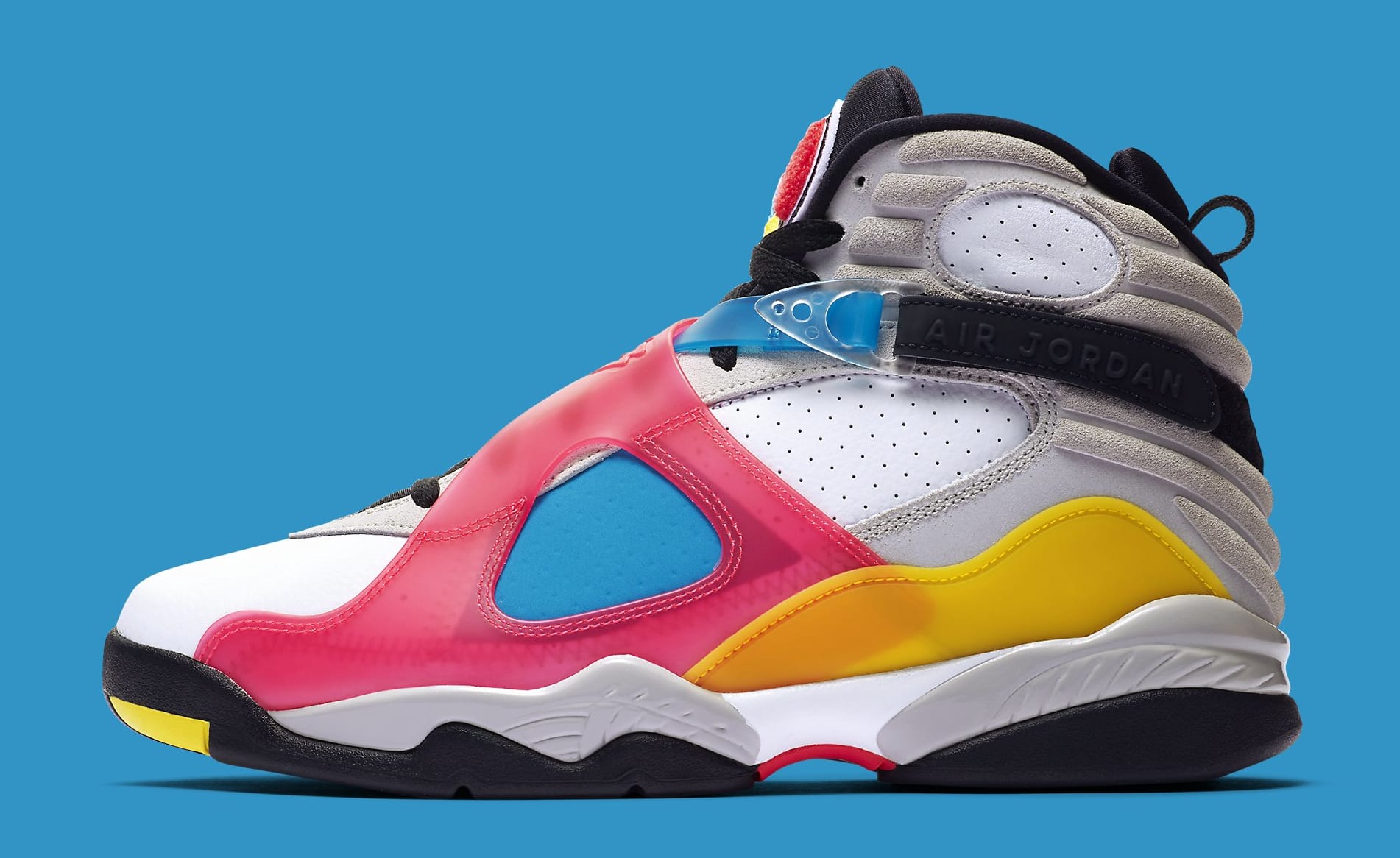 white pink and blue jordan 8s