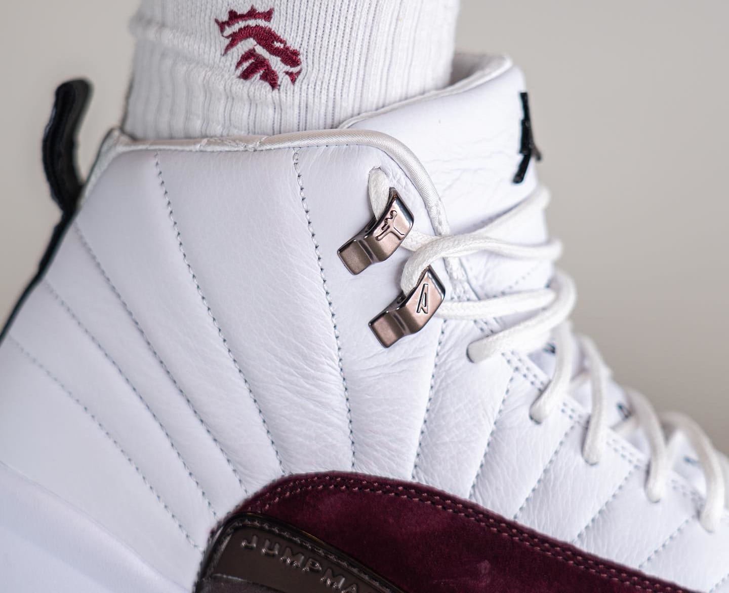 A Ma Maniere x Air Jordan 12 White/Burgundy Crush DV6989 100 Ankle