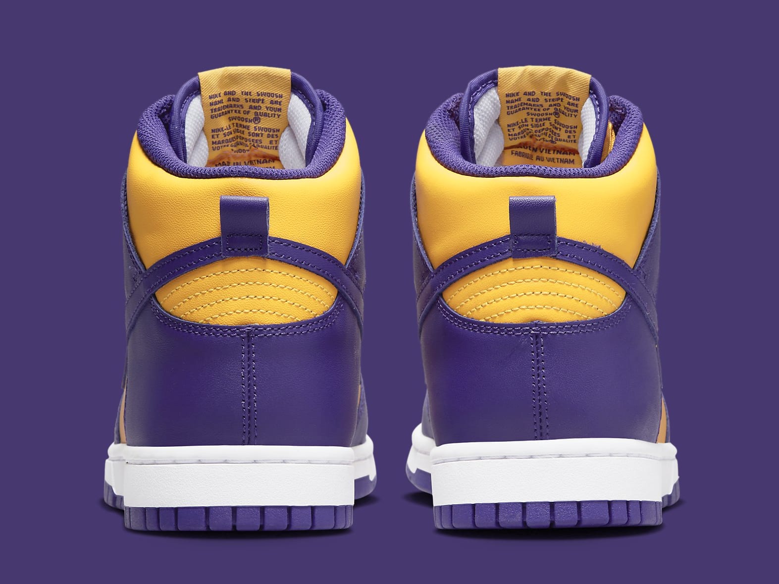 Nike Dunk High Lakers Release Date DD1399-500 Heel