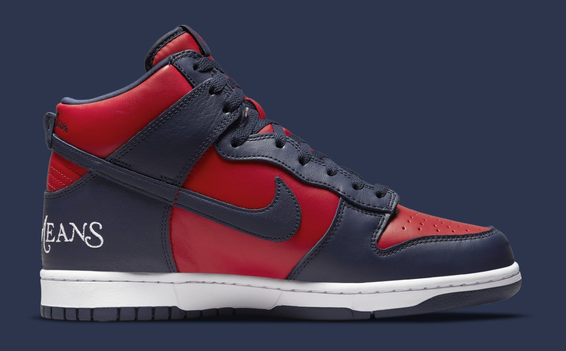 Supreme x Nike Dunk High Navy/Red DN3741 600 (Medial)