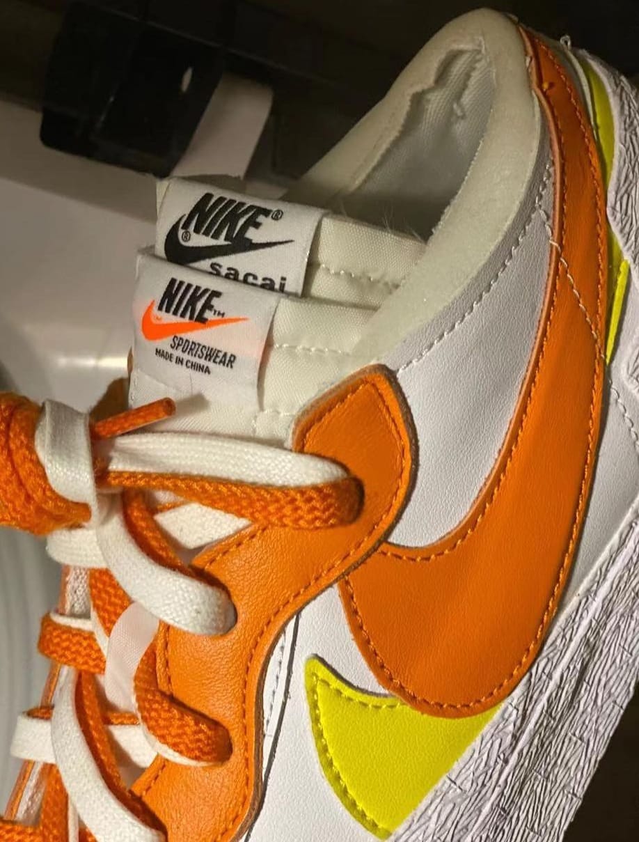 Sacai x Nike Blazer Low Magma Orange Release Date DD1877-100 Tongue