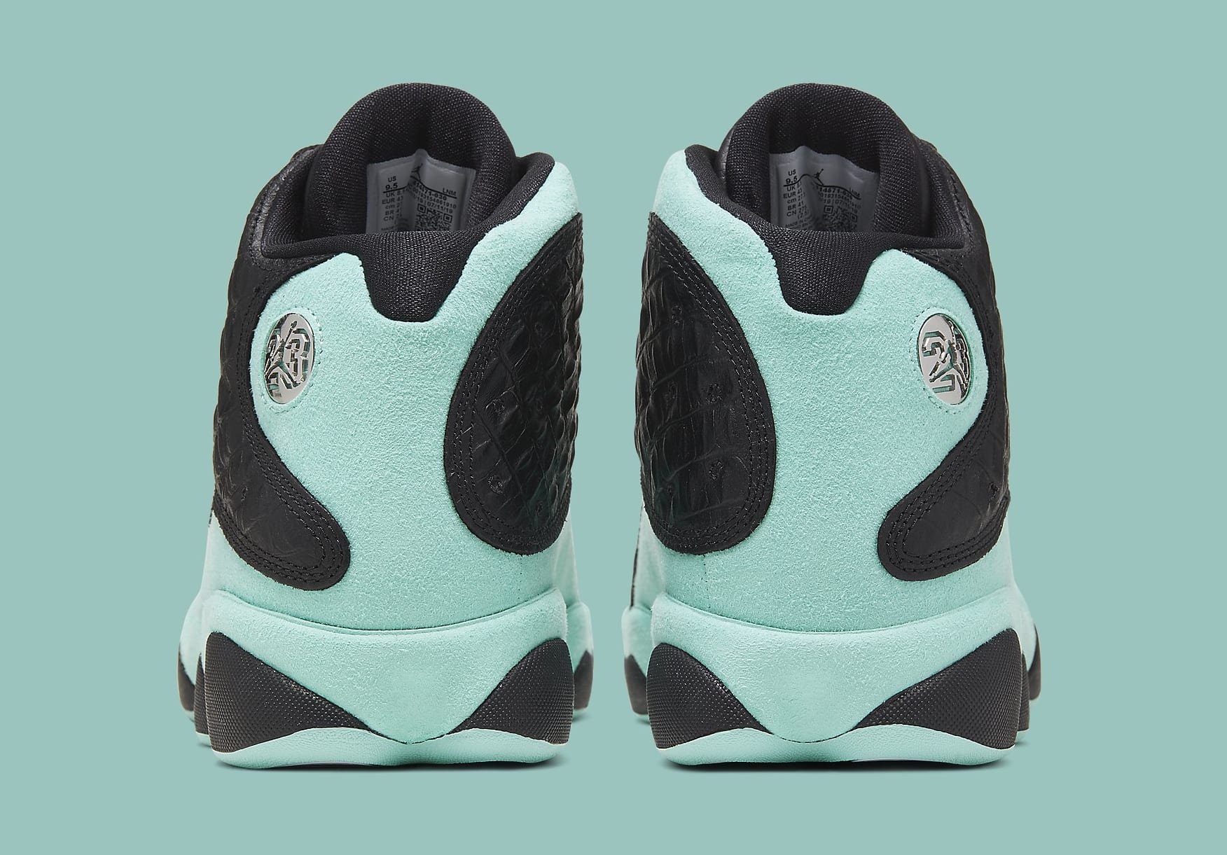 jordan 13 black metallic silver island green