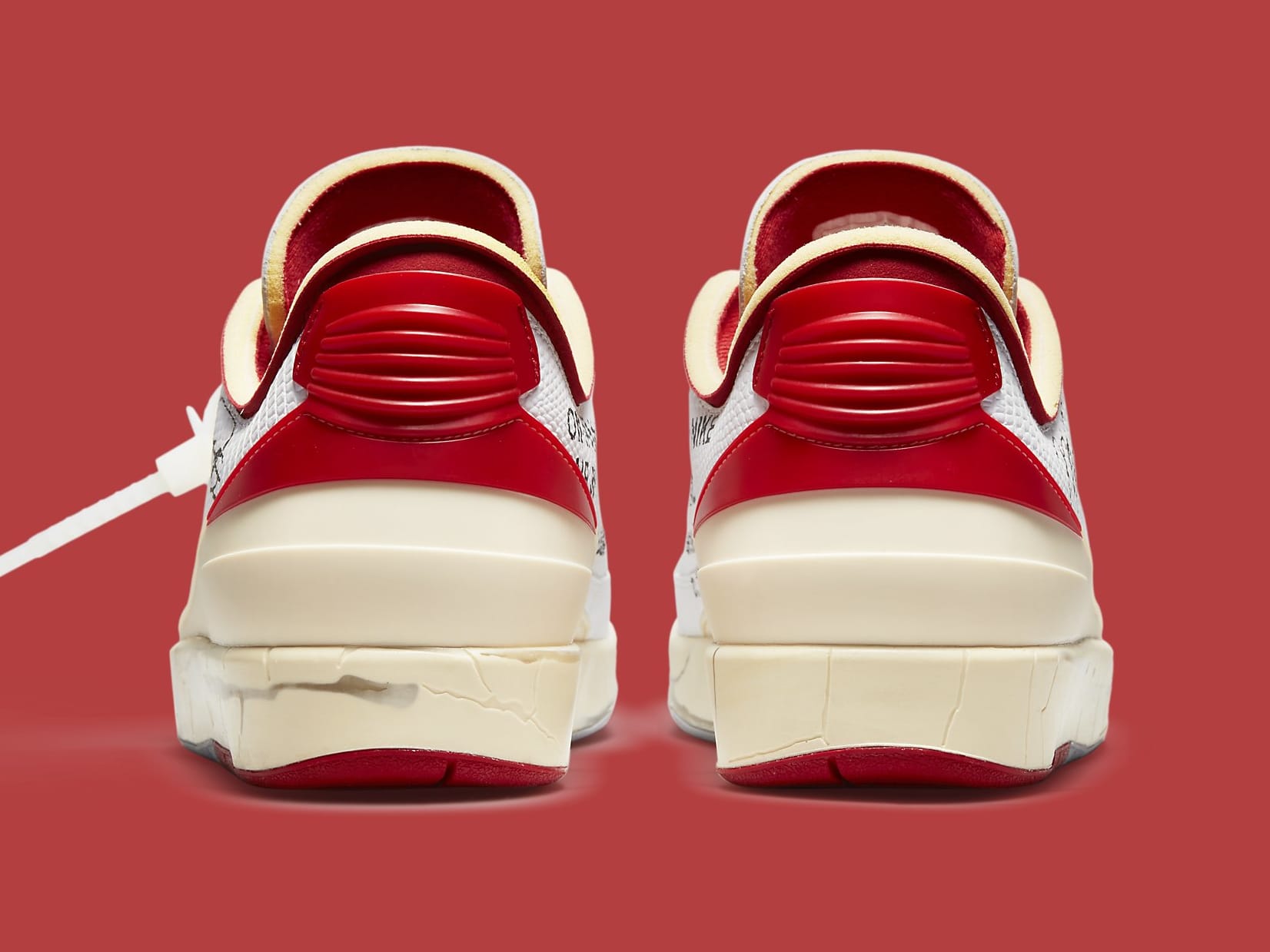 Off-White x Air Jordan 2 II Low White Varsity Red Release Date DJ4375-106 Heel