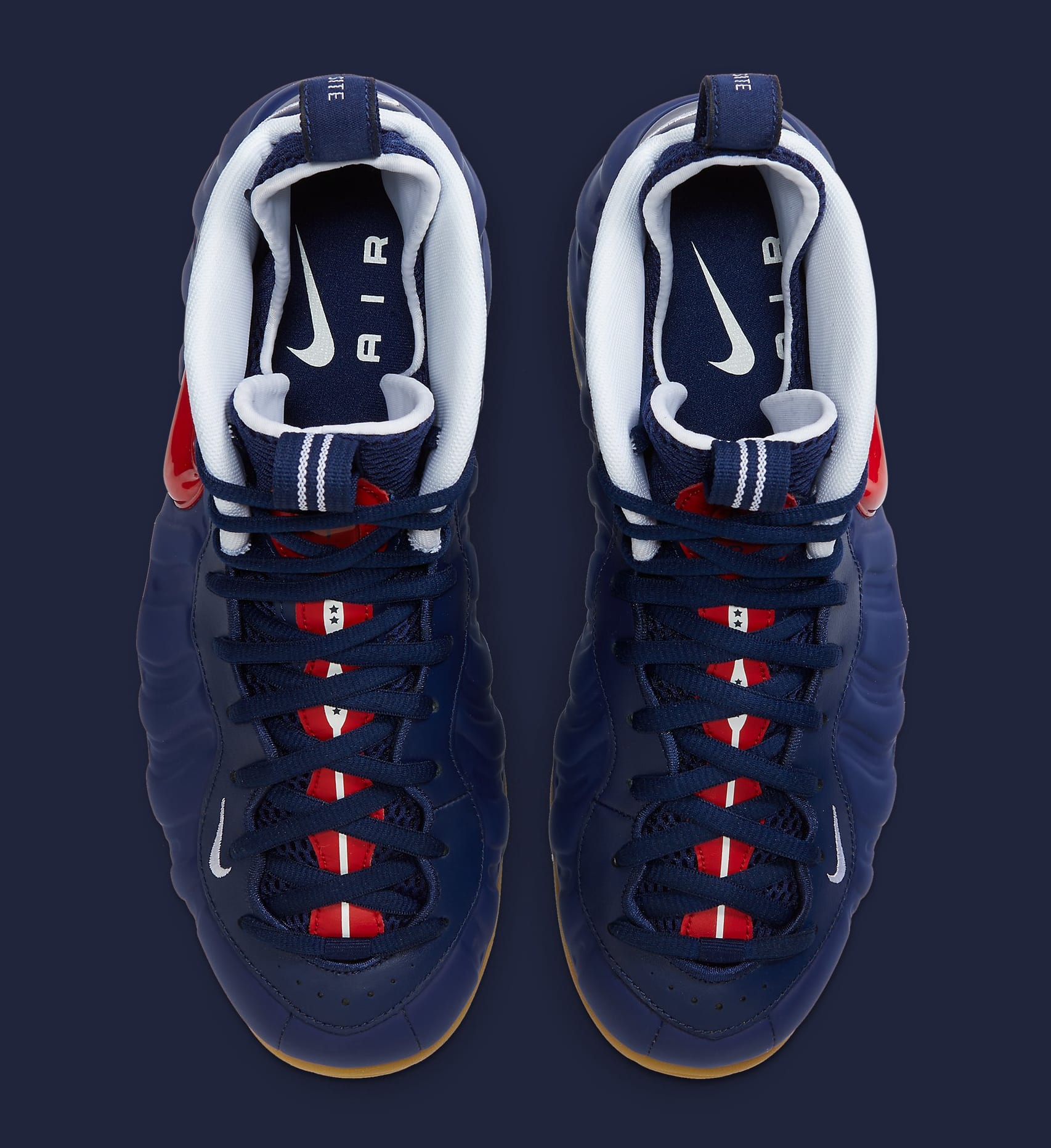 navy blue and red foamposite