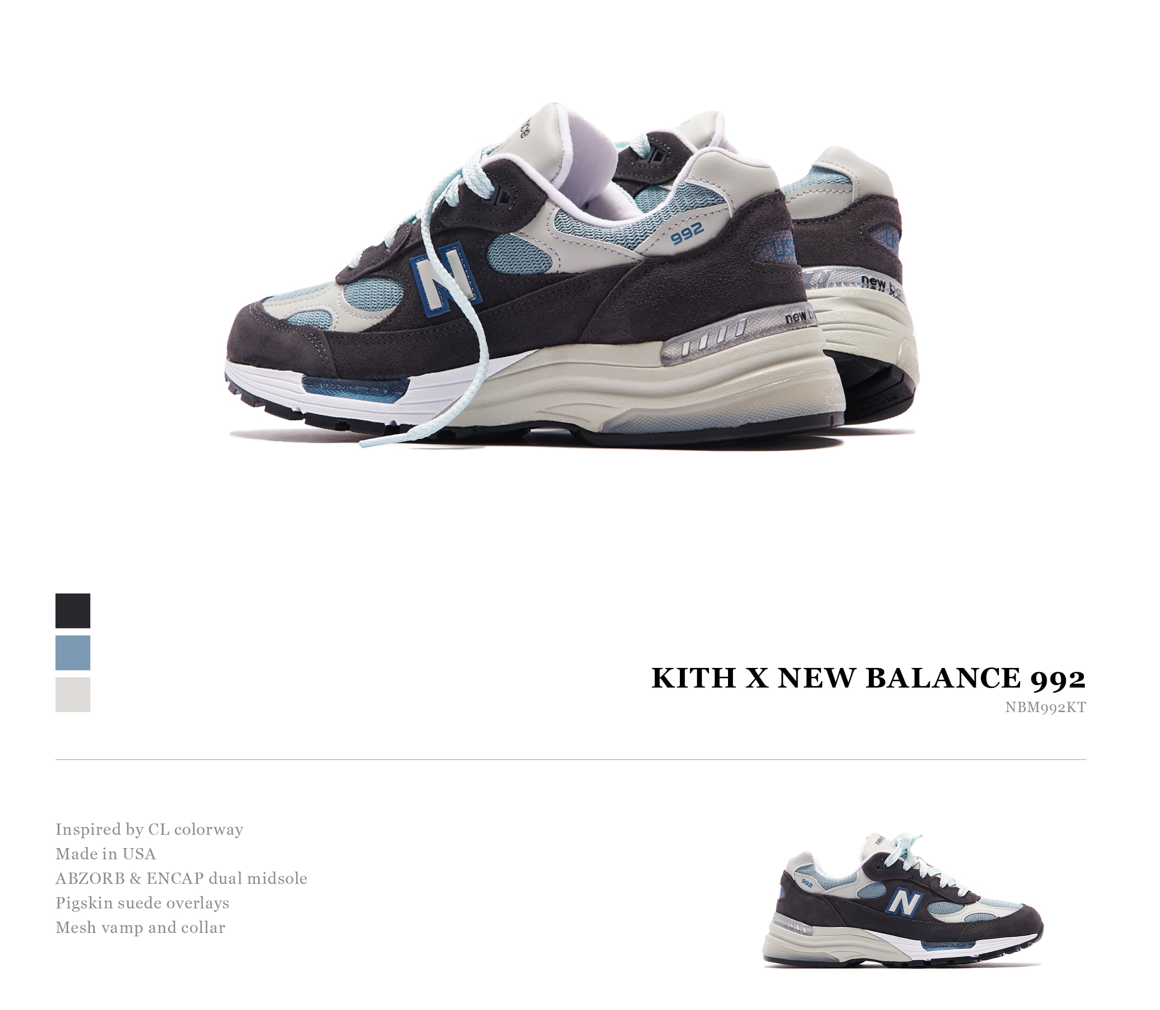 New Balance 992 And 998 Steel Blue Kith Release Date Sole