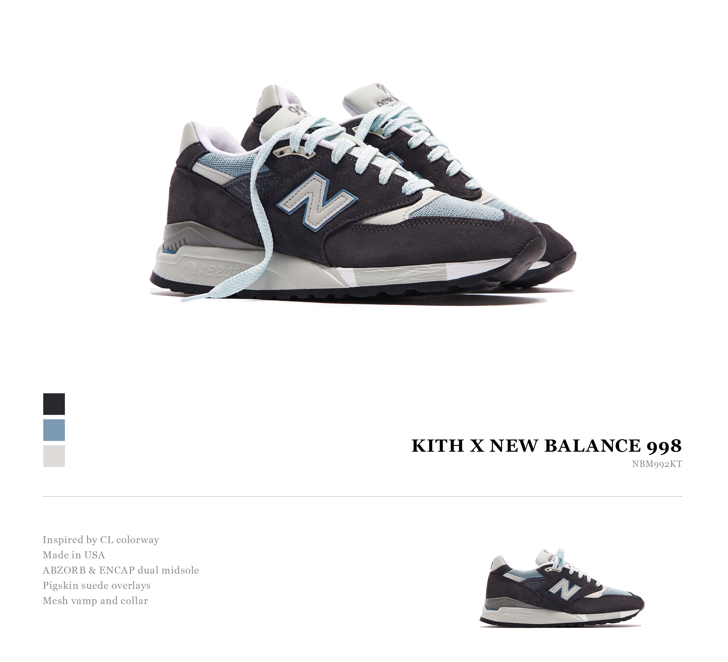 New Balance 992 And 998 Steel Blue Kith Release Date Sole