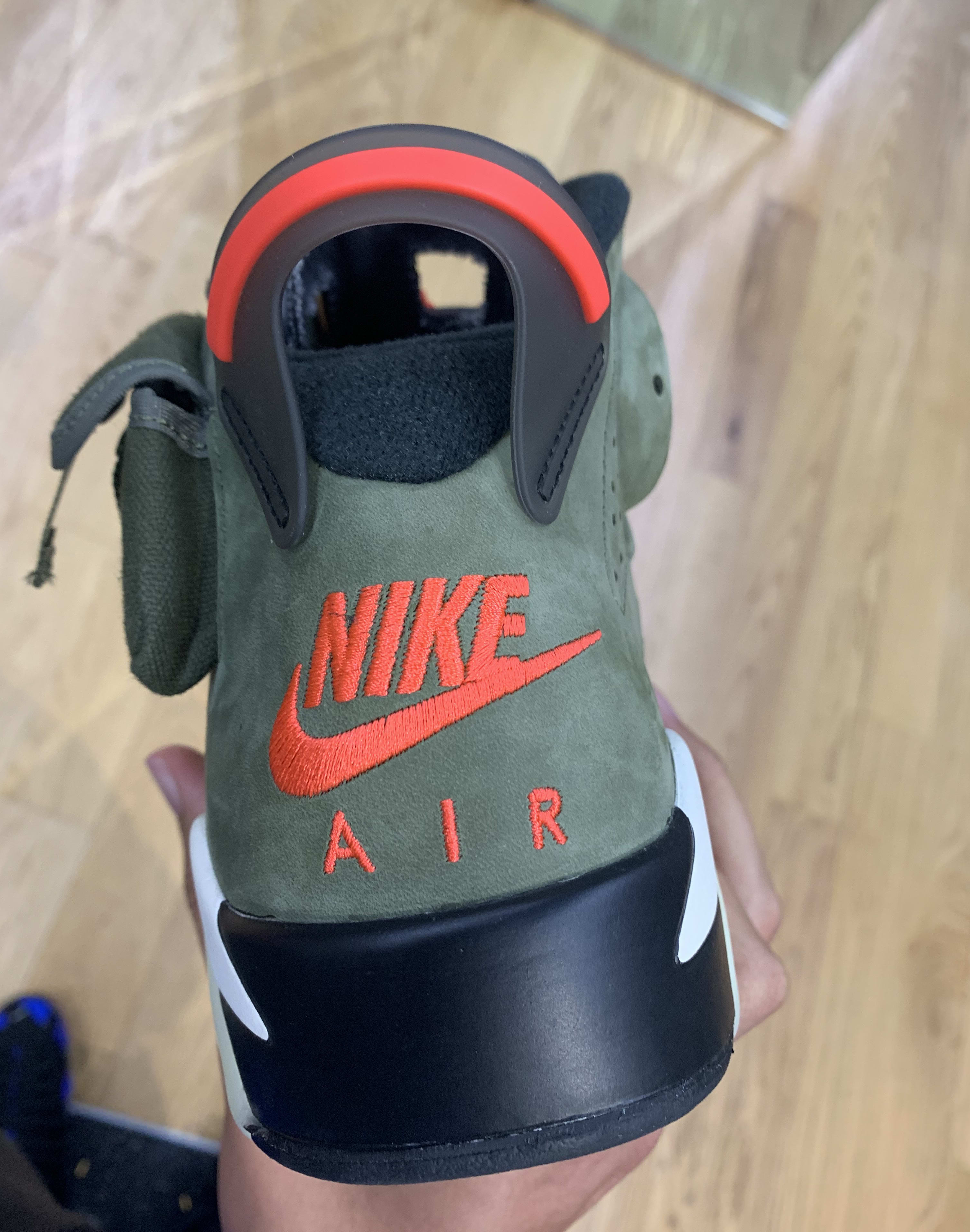 Travis Scott x Air Jordan 6 'Medium Olive/Black/Sail/University Red' CN1084-200 (Heel)