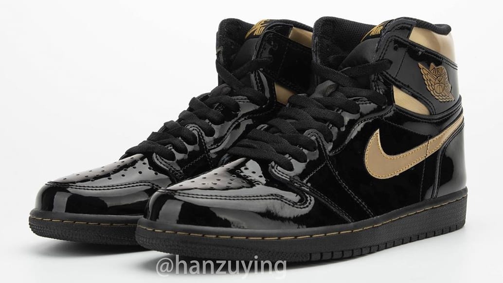 Air Jordan 1 High Black Gold Patent Release Date 555088-032 Pair Left