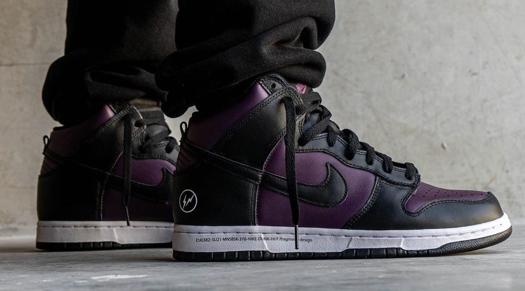 Fragment x Nike Dunk High Wine/Black/White 'Beijing' (On-Foot Lateral)