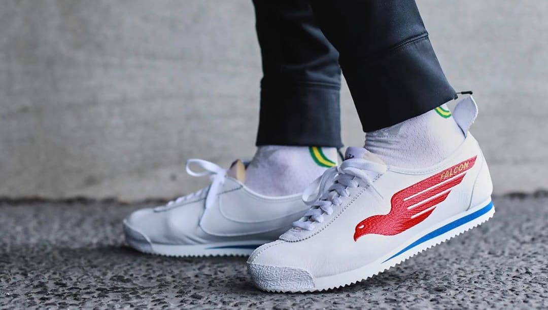 white cortez on feet