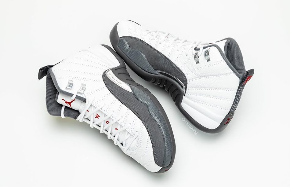 gray and red jordan 12