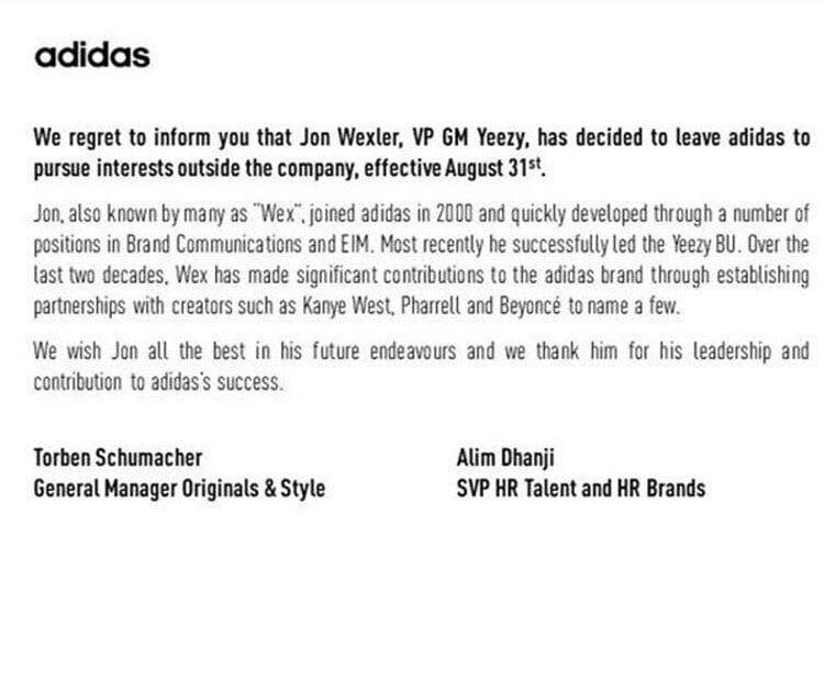 Jon Wexler Adidas Departure Memo